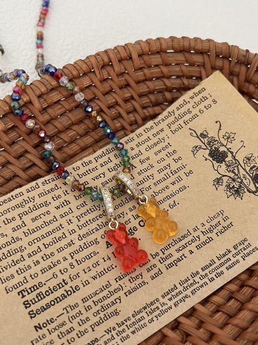 14k Gold Red Yellow [Necklace] Brass Resin Bear Cute Beaded Necklace
